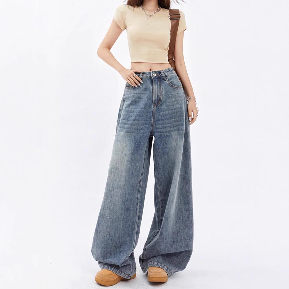 2024 Autumn Women's High-Waisted Loose Drape Wide-Leg Jeans