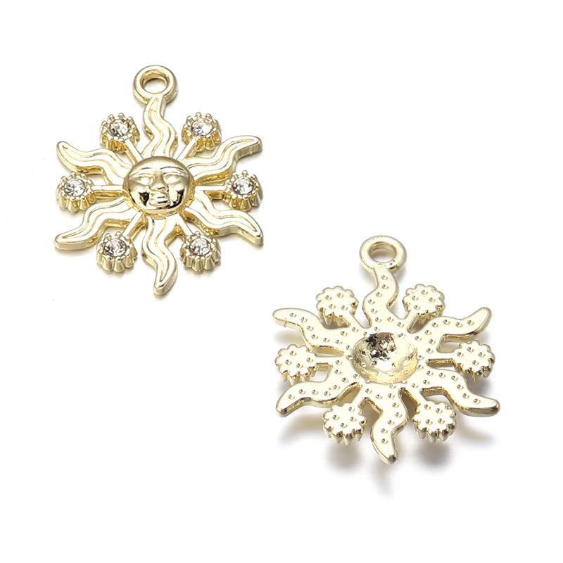 10pcs Alloy Sun Charms Gold Silver Color Rhinestone Pendant For Jewelry Making DIY Necklace Earrings Pendant Key Chain Supplies