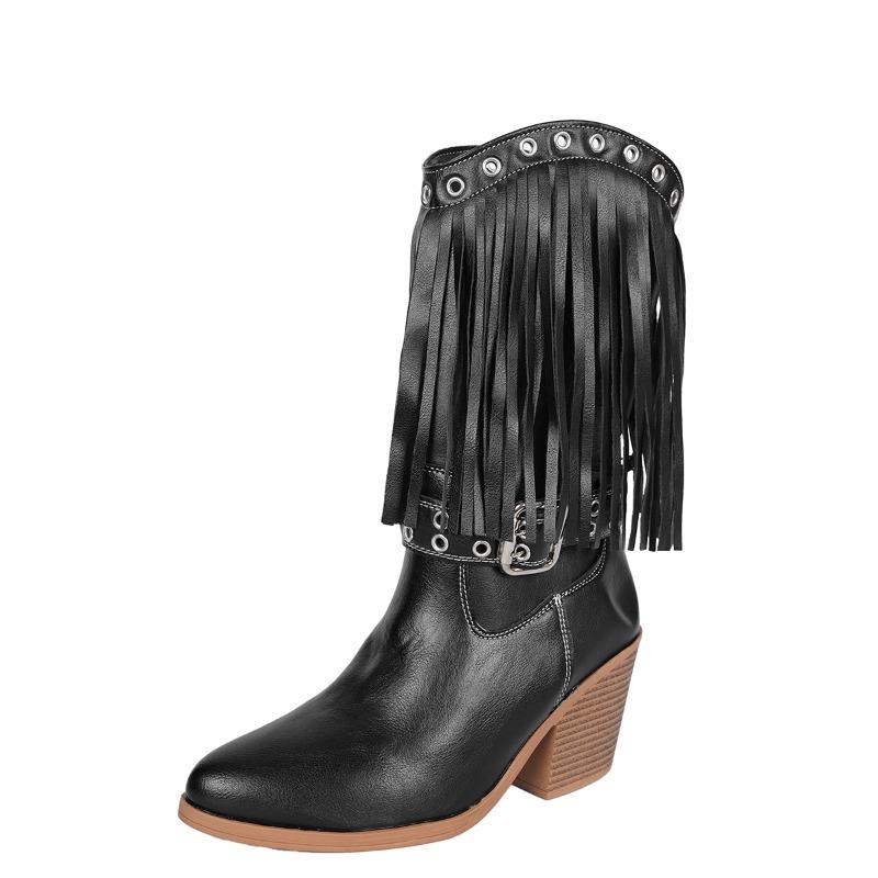 Fashion Ladies Shoes 2025 New Slip-on Women's Fashion Tassel Modern Boots Women Winter Belt Buckle Plus Size Best Seller Mid-Calf Boots