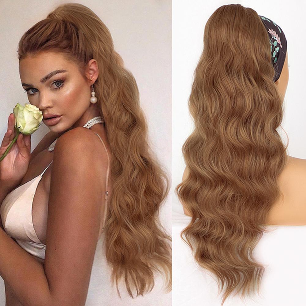Synthetic Long Wavy Ponytail Hair Synthetic Drawstring Ponytail Clip In Hairpiece Black Wave Ponytail for Women KTB