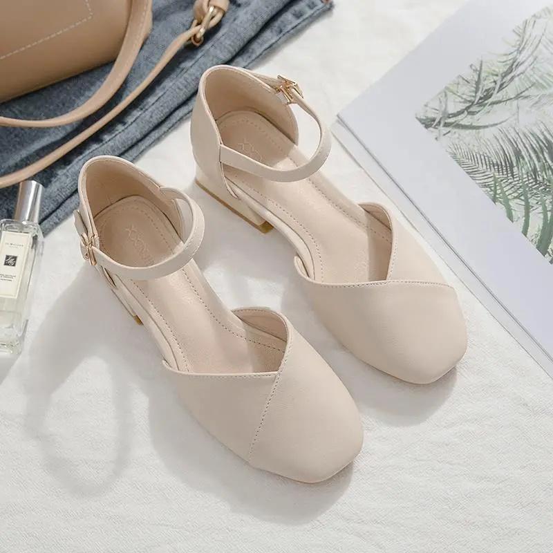 female fashion sweet beige office career buckle strap high heel shoes women classic comfort summer heel pumps ab283