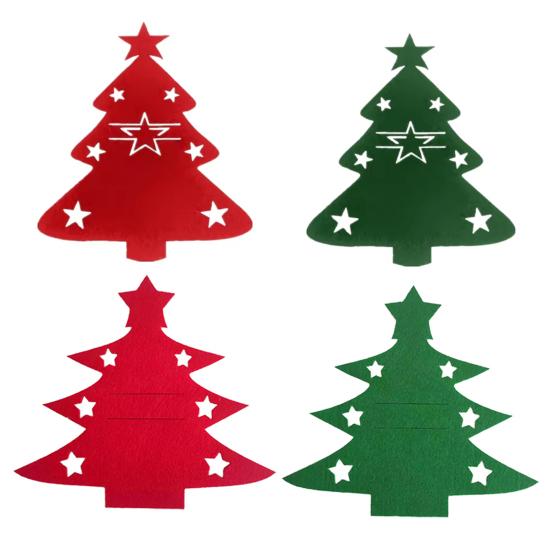 12Pcs Christmas Cutlery Set Christmas Tree Design Felt Washable Reusable Felt Knife Fork Cutlery Bag Holiday Table Decoration