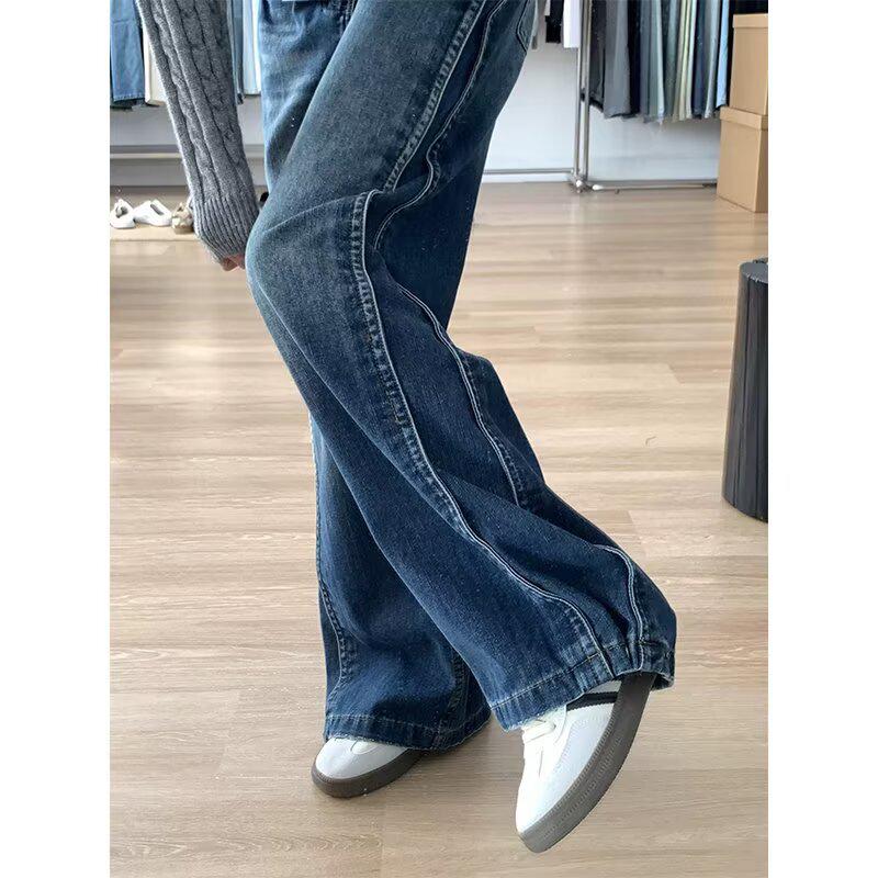 Plus Size Women's Retro Washed Wide Leg Jeans - Slimming Straight Loose Fit for Summer 2025