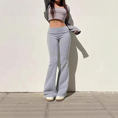 Women's Low Rise Flare Pants Slim Fit Sweatpants Casual Trousers Solid Color Long Bottoms