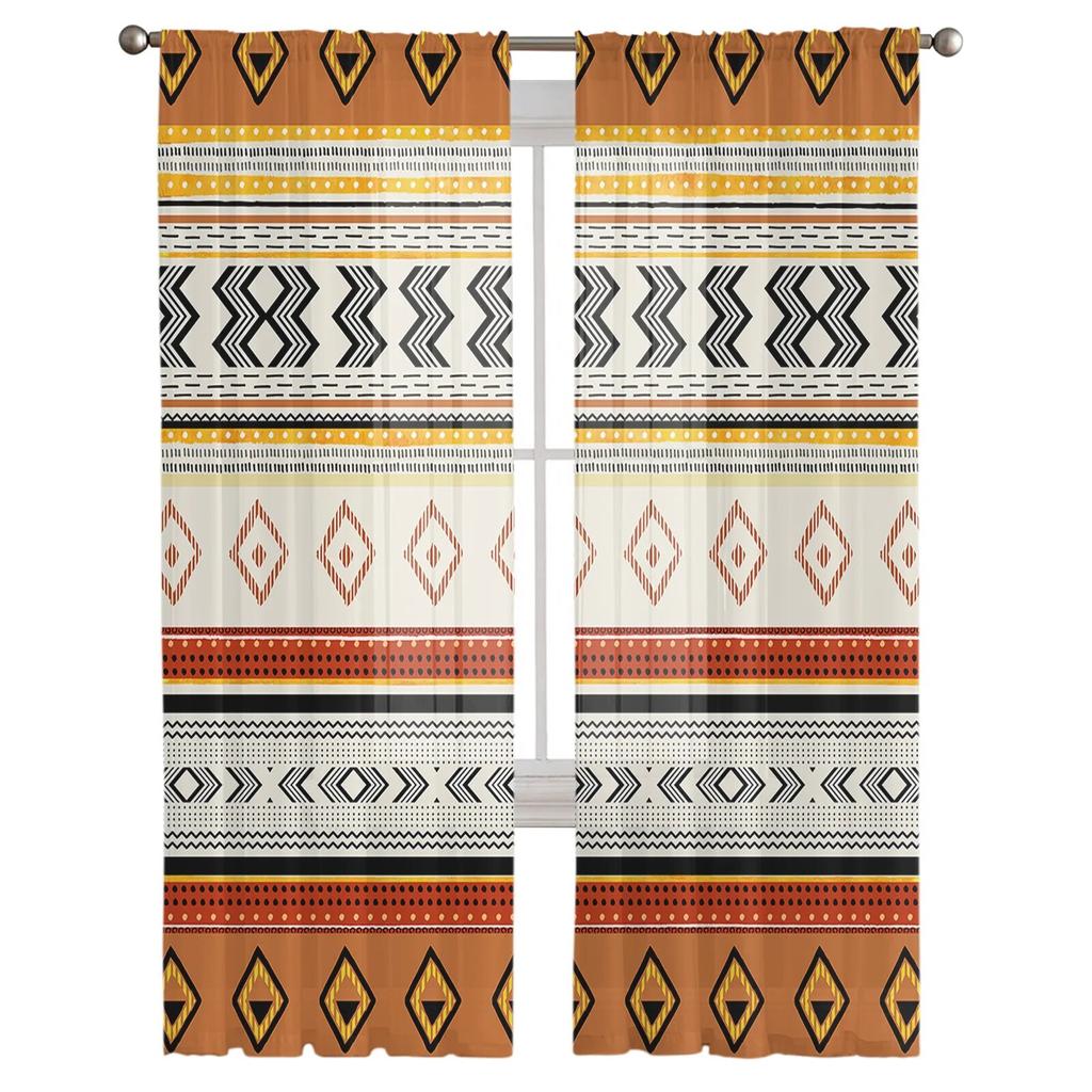 Boho geometrische Streifen schiere Voile Fenstervorhänge Tüllvorhänge Wohnzimmer Balkon Dekoration Vorhänge