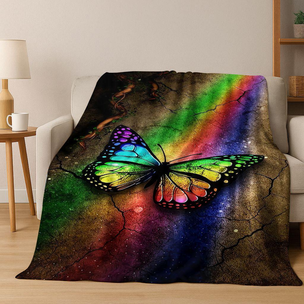 26 Style Dream Butterfly Flower Cartoon Flannel Blanket,Cozy Soft Throw Blanket for Home Bedroom Bed Sofa Picnic Cover Gift Kids