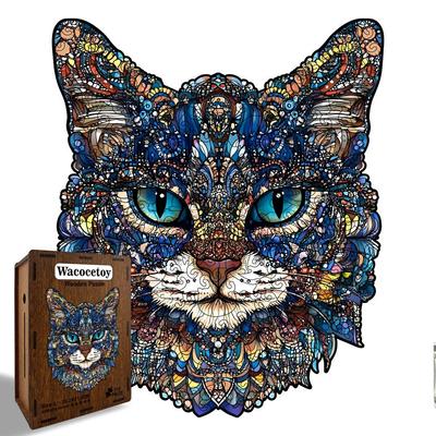 Blue-Eyed Cat Wooden Jigsaw Puzzle - High-Difficulty, Handmade, Irregular Shapes, Decompression Toy