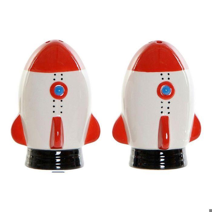 Salière - DKD HOME DECOR - Dolomite - Blanc/Rouge - 6,5x7x9 cm - Lot de 2 pièces