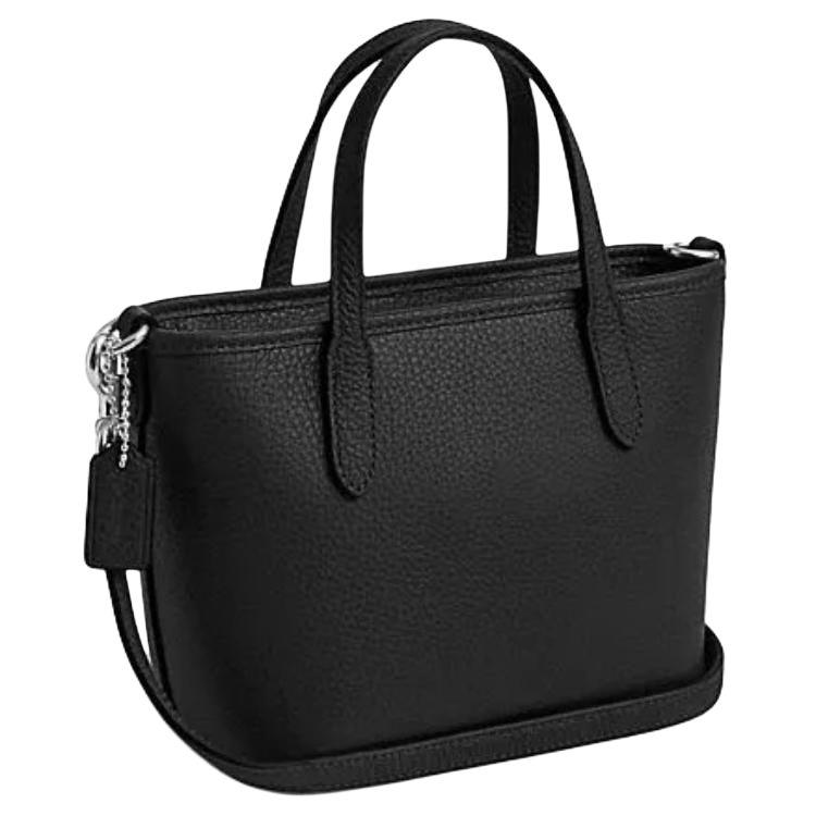 Coach City 15 Brand Logo Adjustable Detachable Shoulder Strap Leather Tote Bag Shopping Bag Crossbody Handbag Mini Women tote Black CW031-SVBK