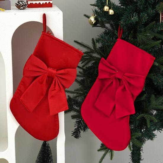 Festive Ornament for Wall Hanging Soft Velvet Christmas Stocking Fireplace Decor, Large Gift Bag Holiday Party Decoration Supplies with Bow,