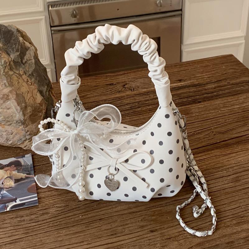 IELGY Women s Fashion Polka Dot Bow One-Shoulder Chain Cross-Body Cloud Bag
