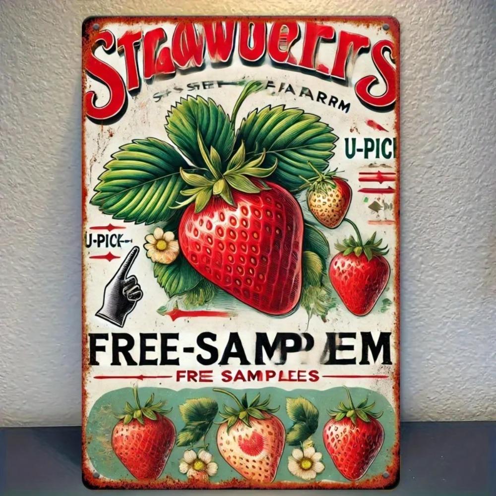 Vintage Strawberry Farm Metal Tin Sign 8x12 Inch Rustic Iron Wall Decor