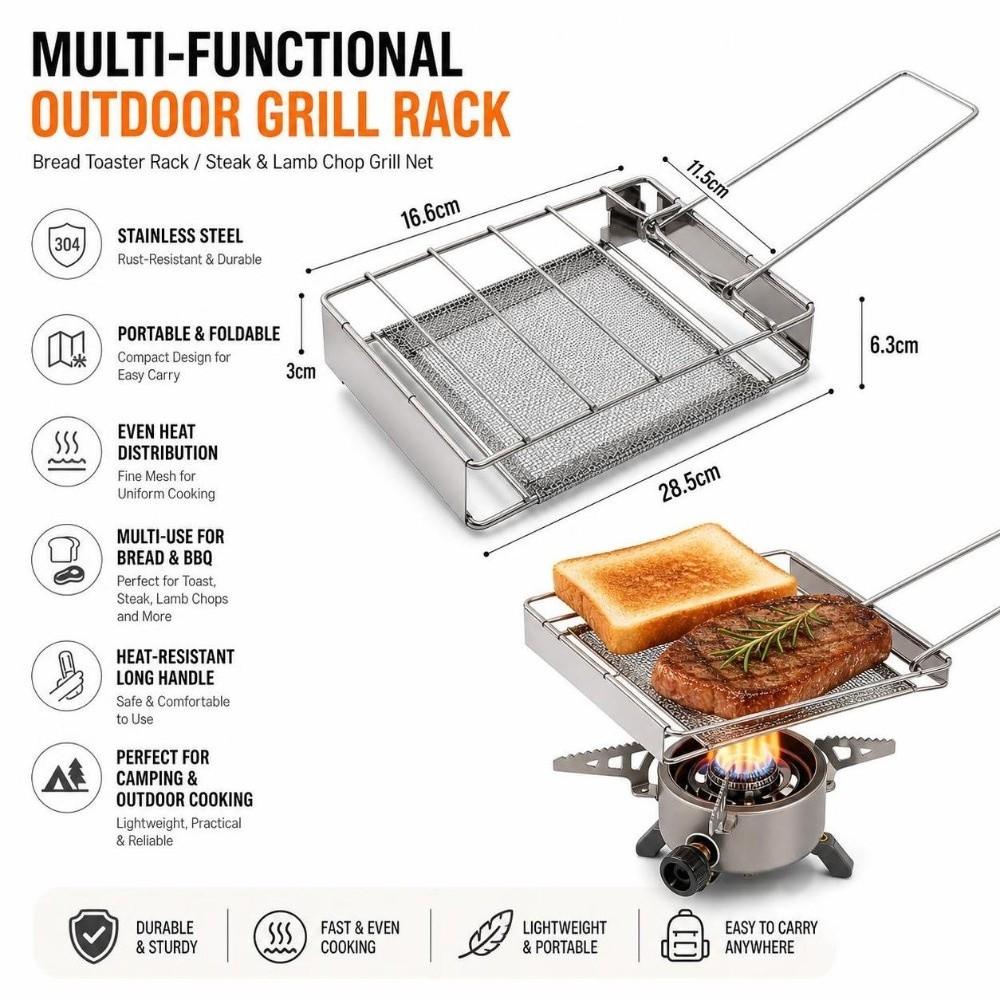 Handheld Outdoor Toast Toaster Rack Foldable Bread Rack Toast Bread Grill Rack Meat Skewers