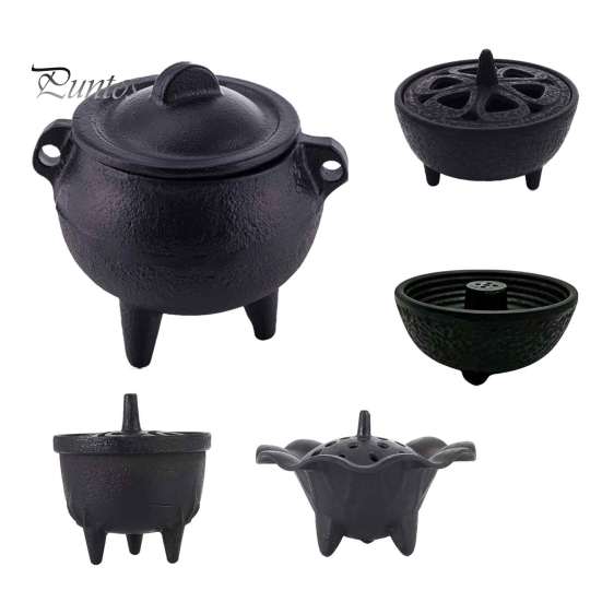 Hexenkessel Dekoration Vintage Dreibein Räucherstövchen Halter mit Deckel, Gusseisen Brenner, Metall Topf Räucherkessel, Konus Spule für Harze Holzkohle Konen Wachsschmelzen