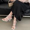 Women's Ankle Buckle High Heel Sandals Fashion Breathable Sexy Party Narrow Band Shoes Ladies Cross Strap Square Toe Pumps