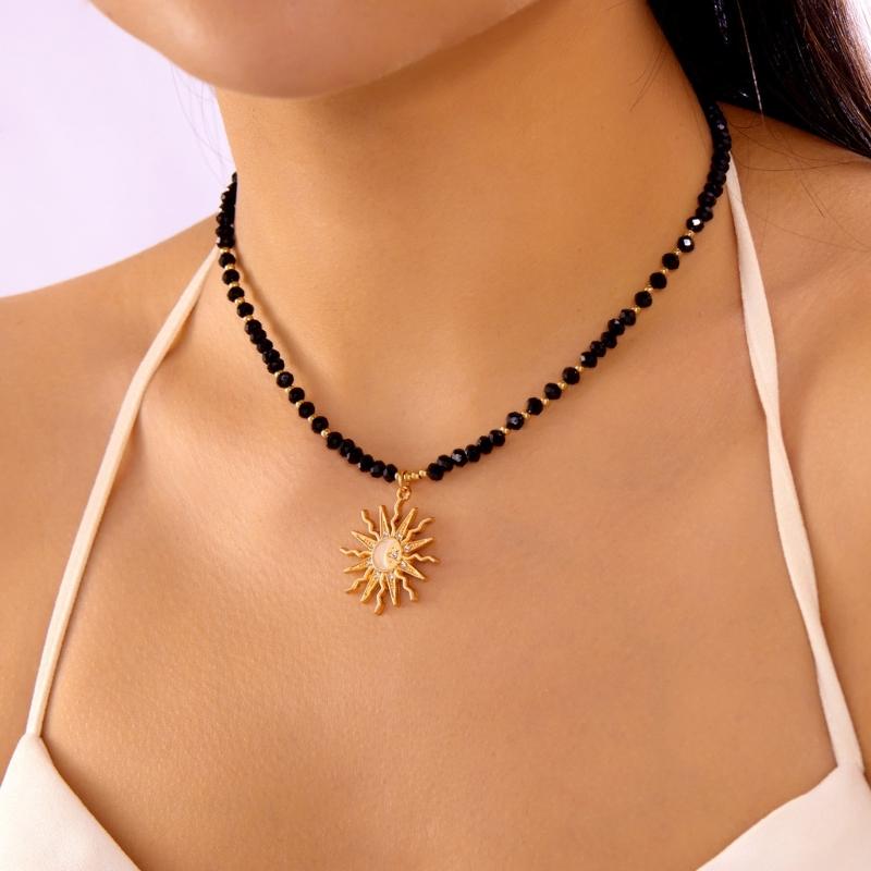 Stylish Acrylic Sun Pendant Bohemian Necklace Versatile Layering Jewelry Accessory For Casual Or Formal Outfits