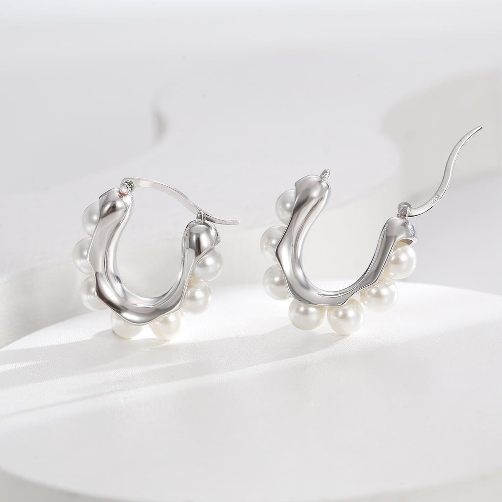 European and American retro French U-shaped ear buckle celebrity court style earrings geometric pearl light luxury earrings wholesale
