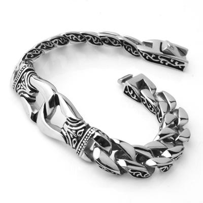 Pulseira Masculina da Moda Cor Prata 12mm 8.66" Aço Inoxidável 316L Vintage Elo Cubano Curvo