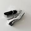 Pointed Silver Sequined Flower Mary Jane Women's Shoes One-word Buckle with Light Mouth French Inner Heightening Shoes