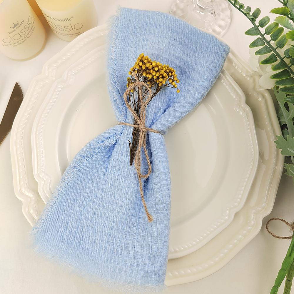 Set of 10 Gauze Cotton Napkins 42x42cm Tassels Two-layer Fold Tea Towel Village Serviette for Wedding Decoration Baby Show Party