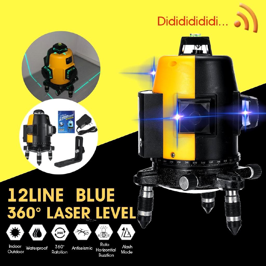 6800mAh 360° 12 Line Laser Level Vertical 3D Blue Horizontal Rotary Cross Self Leveling New
