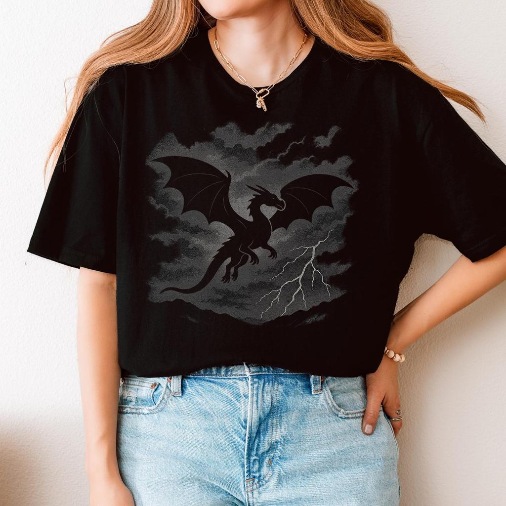 Storm Dragon Shirt | Gothic Fantasy Graphic Tee, Dark Gothic Creature Top