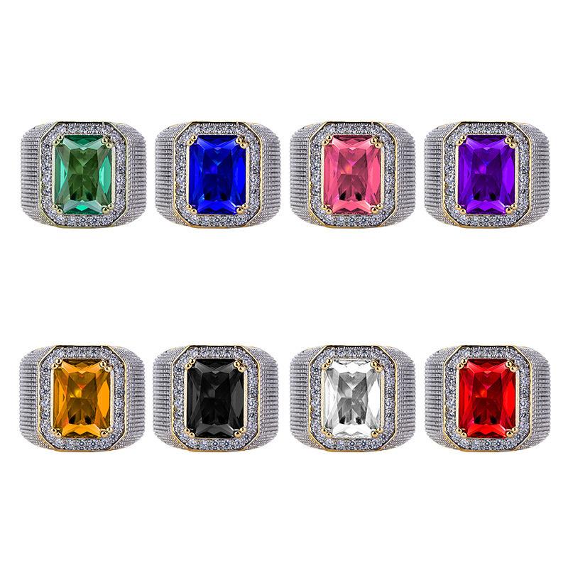 Hip-Hop Style Zircon Ring, Luxury Personality Emerald Men'S And Women'S Ring Jewelry Batch