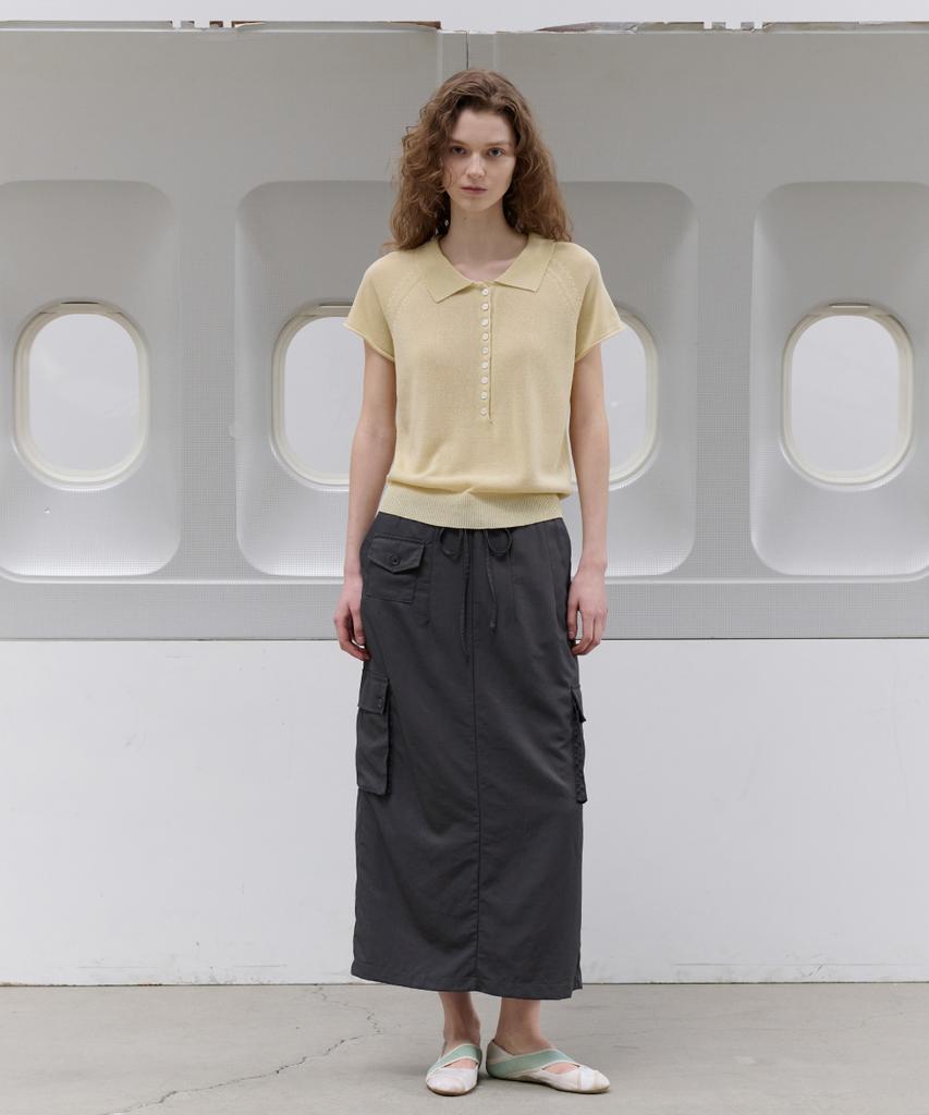 Toabe Three-Pocket Nylon Long Skirt (Charcoal)