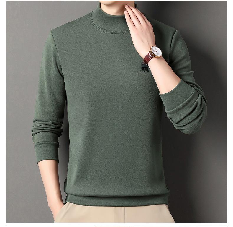 Men's Winter Luxury Velvet Hoodie 2025: Thick Half-High Collar Long-Sleeve Base Layer for Middle-Aged Dad