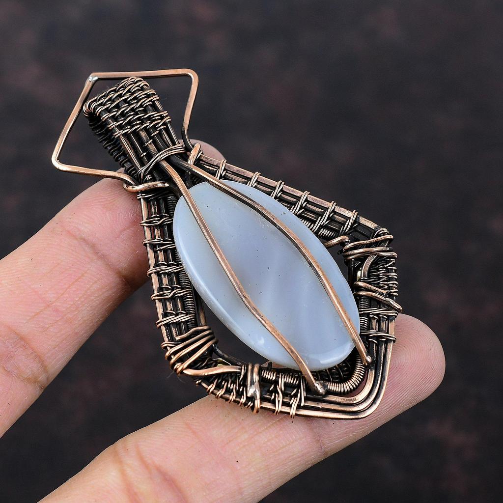 Agate Pendant Copper Wire Wrapped Pendant Dainty Gemstone Pendant Handmade Jewelry Designer Pendant Copper Wire Wrapped Jewelry Gift For Him