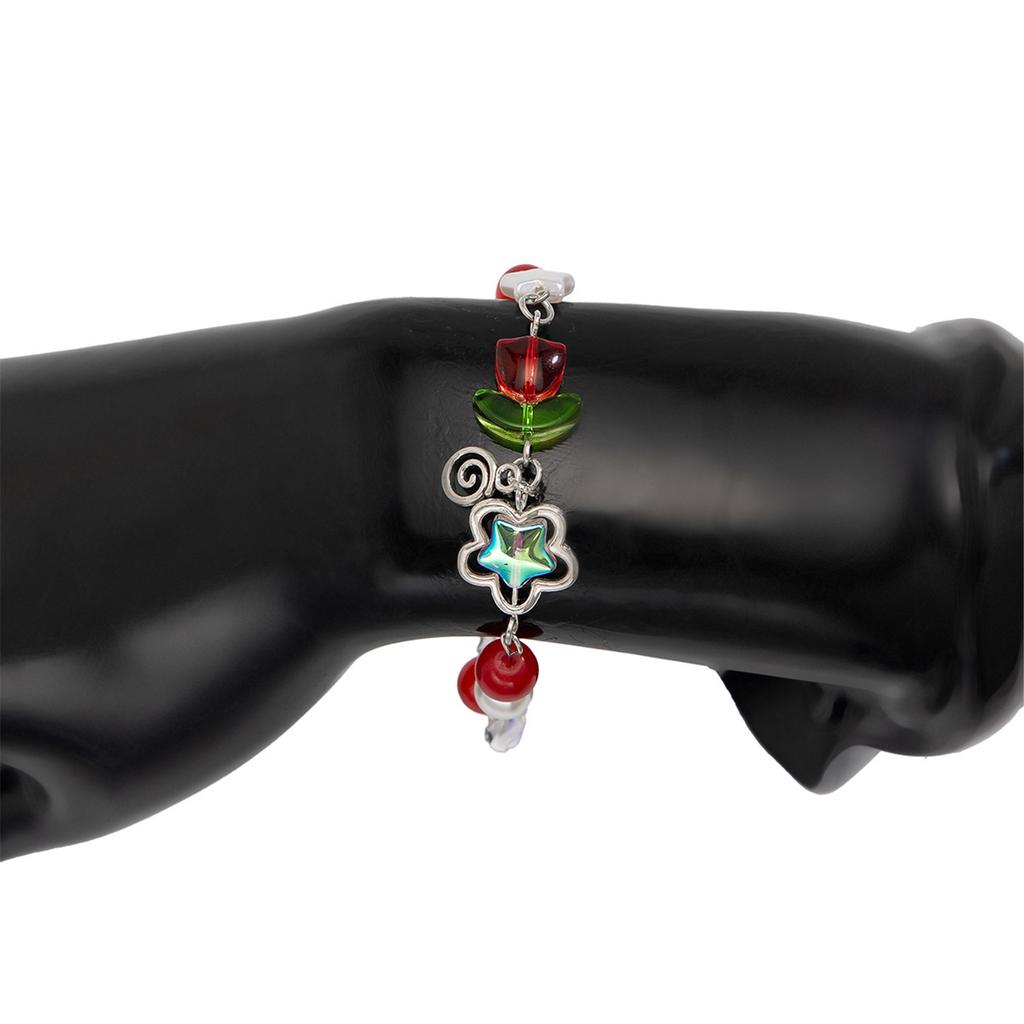 Fashionable Handmade Floral Tassels Bracelet Flower Beaded Handchain Adjustable Length Wristband Jewelry for Women