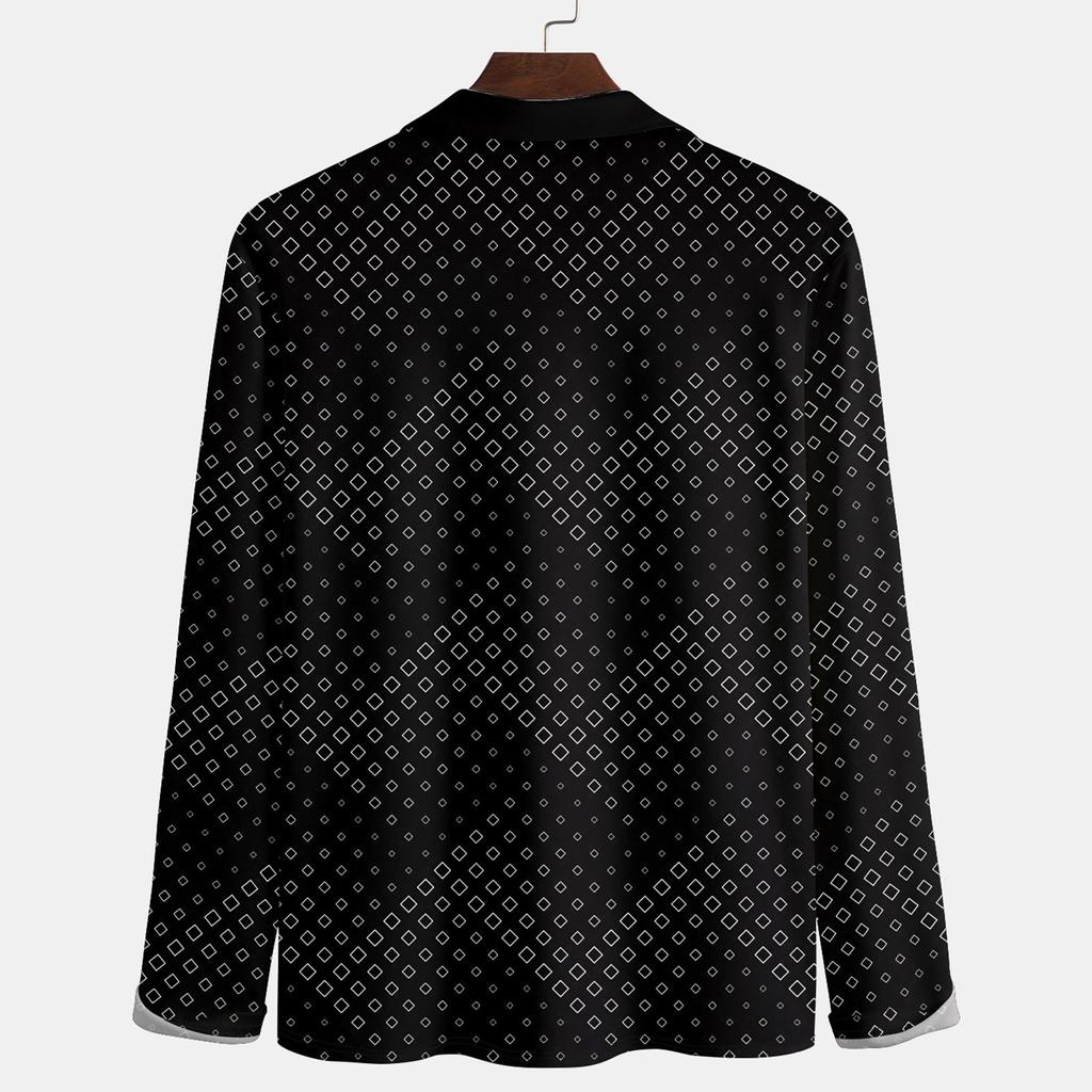 Herren-Revers-Langarm-bedrucktes Freizeit-Oberteil, lockeres Sport-Revers-Hemd