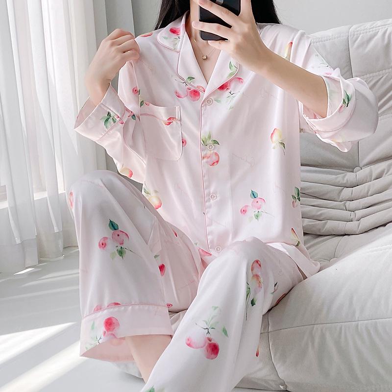 

Женская осенне-зимняя мультяшная пижама из ледяного шелка, милый комплект в корейском стиле - с длинным рукавом и брюками L