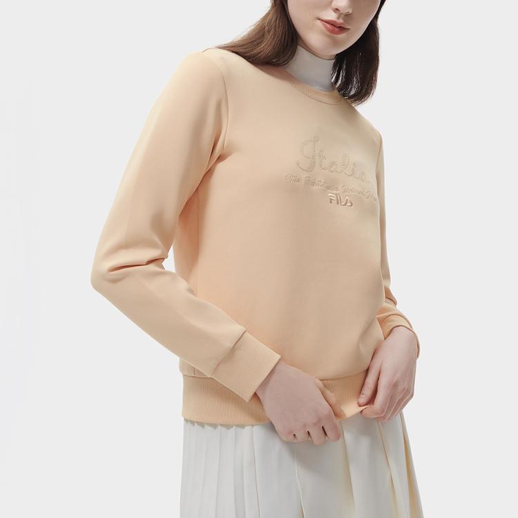 FILA Letter Logo Rhinestone Embroidery Casual Knit Pullover Round Neck Long Sleeve Sweatshirt Women sweatshirt Dream-Orange F11W317203F-OR