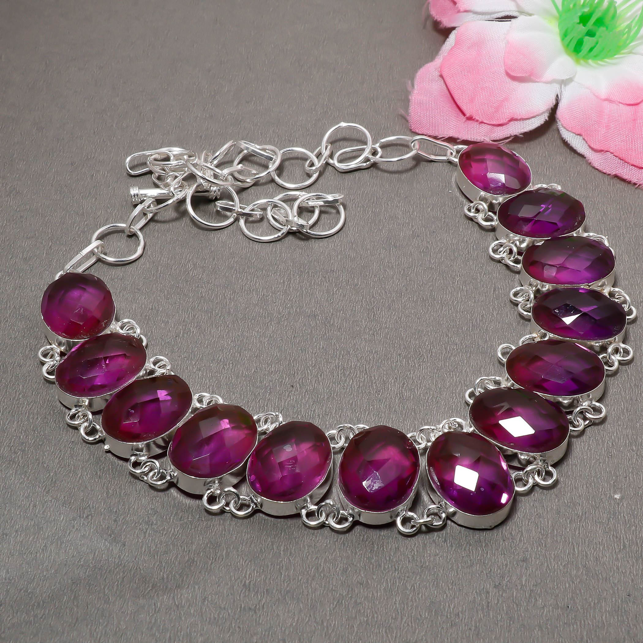 

Pink Rubellite Gemstone 925 Sterling Silver Jewelry Charm Necklace 18