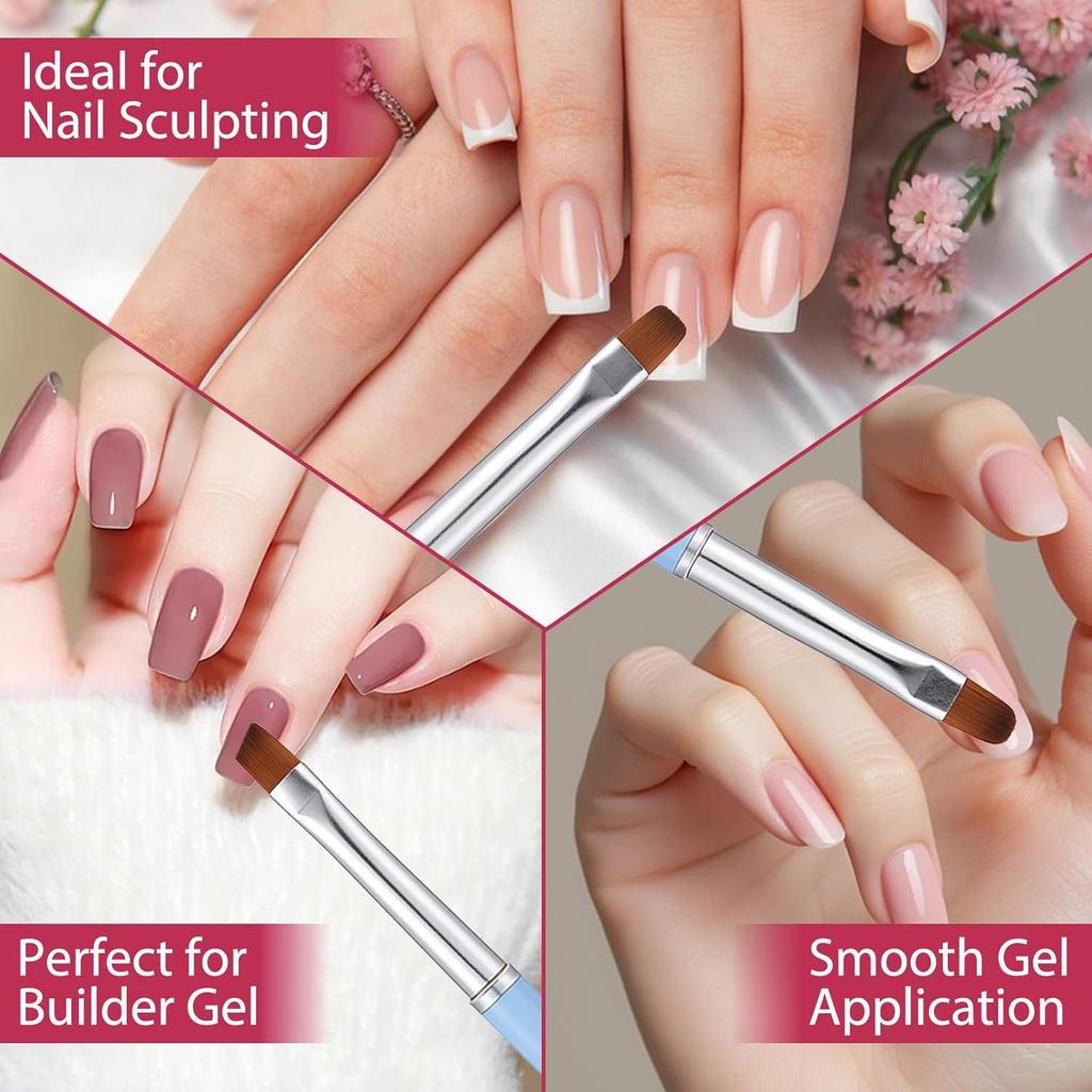 6 Pcs Nail Art Clean Up Brushes Flat/Oval/Angled Gel Nail Brushes Gradient Handle Brush for Cleaning Polish Mistake On the Cuticles Nail Art Design