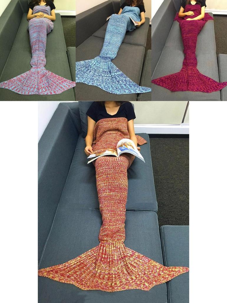 Mermaid Tail Knit Blanket With Lightweight Acrylic For Gift And Relaxation Use
