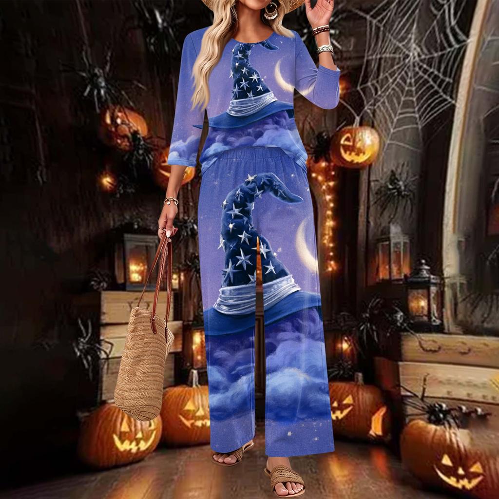 Women's Casual Round Neck Loose Fit Three-Quarter Sleeve Top and Pants Set for Everyday Wear