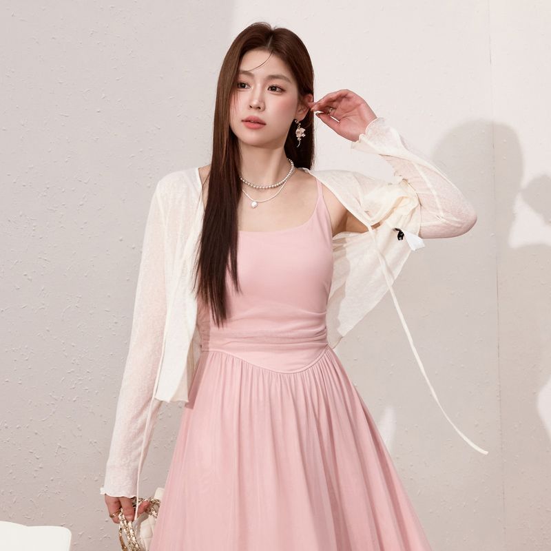 Lanyu Plus Size Women's Clothing European Style Slimming Strap Dress Lightweight Breathable Cardigan Summer Stunning Two-Piece Set