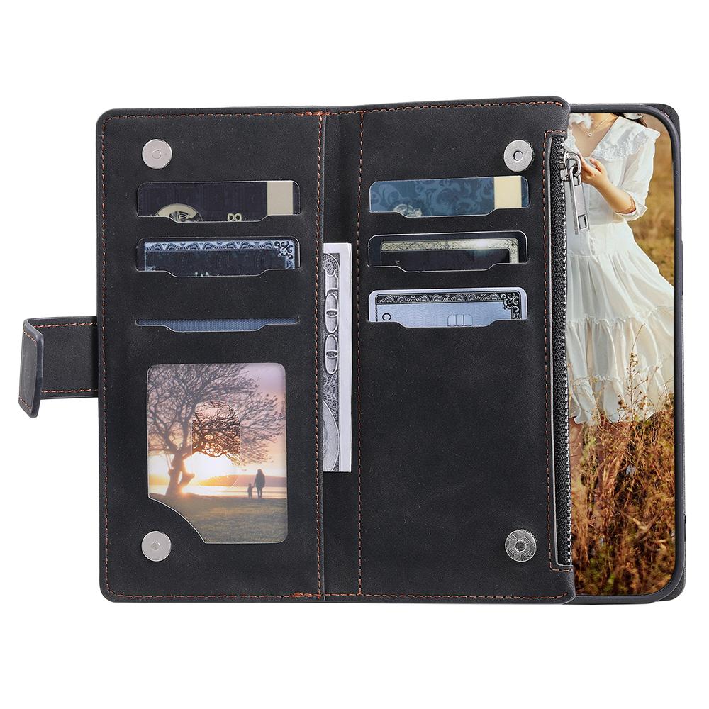 

For Samsung Galaxy A35 5G Rhombus Leather Case with Zipper Lanyard Stand Phone Cover Black