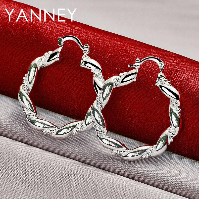 

925 Sterling Silver 30MM Twisted Round Hoop Earrings for Women Fashion Charm Wedding Engagement Party Gift Jewelry Accessories серебряный