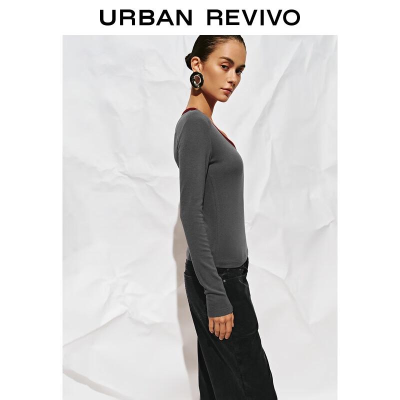 UR 2025 Autumn Women's Slim Fit Color-block Long-sleeve T-shirt