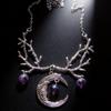 Gothic Purple Crystal Moon Pendant Necklace For Women And Men Fashion Jewelry