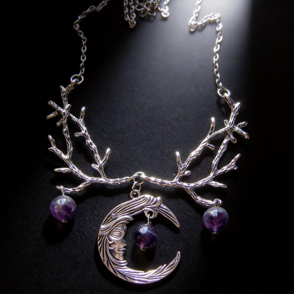 Gothic Purple Crystal Moon Pendant Necklace For Women And Men Fashion Jewelry