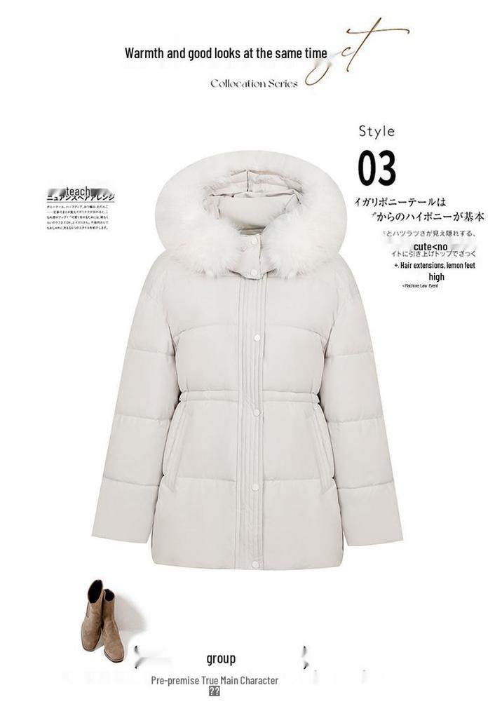 Giacca invernale da donna in cotone con cappuccio e colletto in pelliccia - Capo d'abbigliamento caldo di media lunghezza in stile coreano