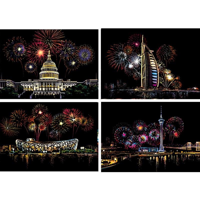 Colorful New Scratch Scraping Book Art Magic Painting Paper With Four Fun Drawing Cards