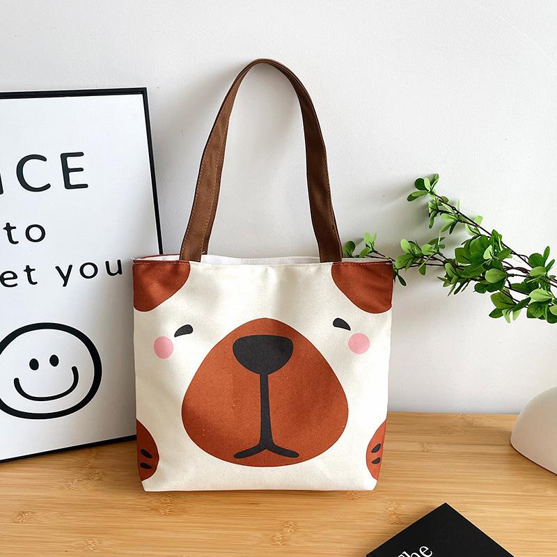 

Повседневная японская мультяшная сумка-тоут через плечо большой вместимости для студентов, тканевая сумка-тоут, универсальная студенческая сумка-тоут из холста для занятий коричневый