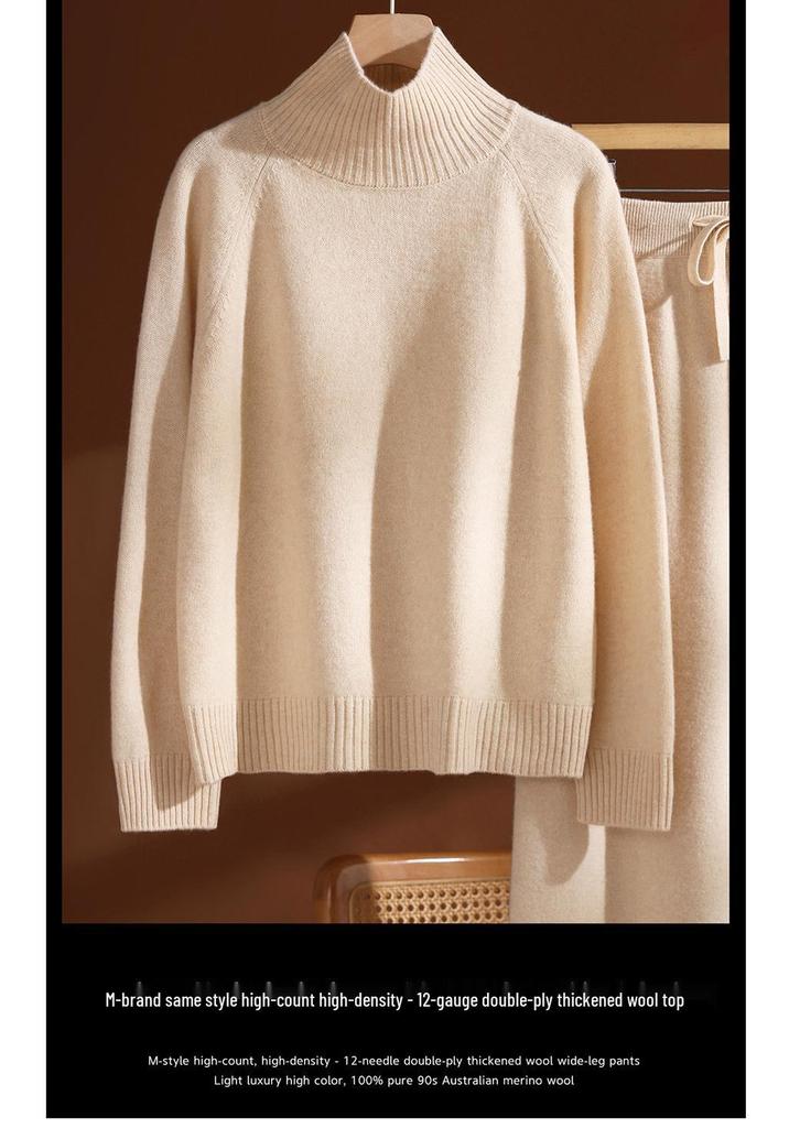 Women's High Neck Lambswool Base Layer: Warm, Thick Autumn/Winter Slimming Pullover Sweater
