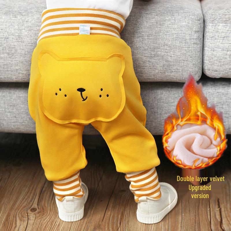 Baby Plush High-Waist Warm Pants for Boys and Girls - Autumn and Winter Belly Protection