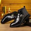 FashionBig Size Stone Pattern Casual Dress Boots for Men Fashion Autumn Winter Belt Buckle Leather Shoes Male Designer Ankle Boots Men